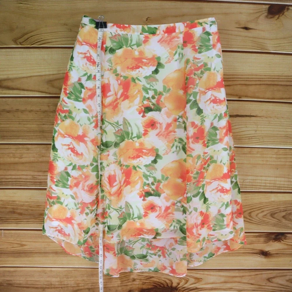 Cato Hi-Low Skirt Lined Womens Size 16 White Orange Green Floral Polyester‎ Zip